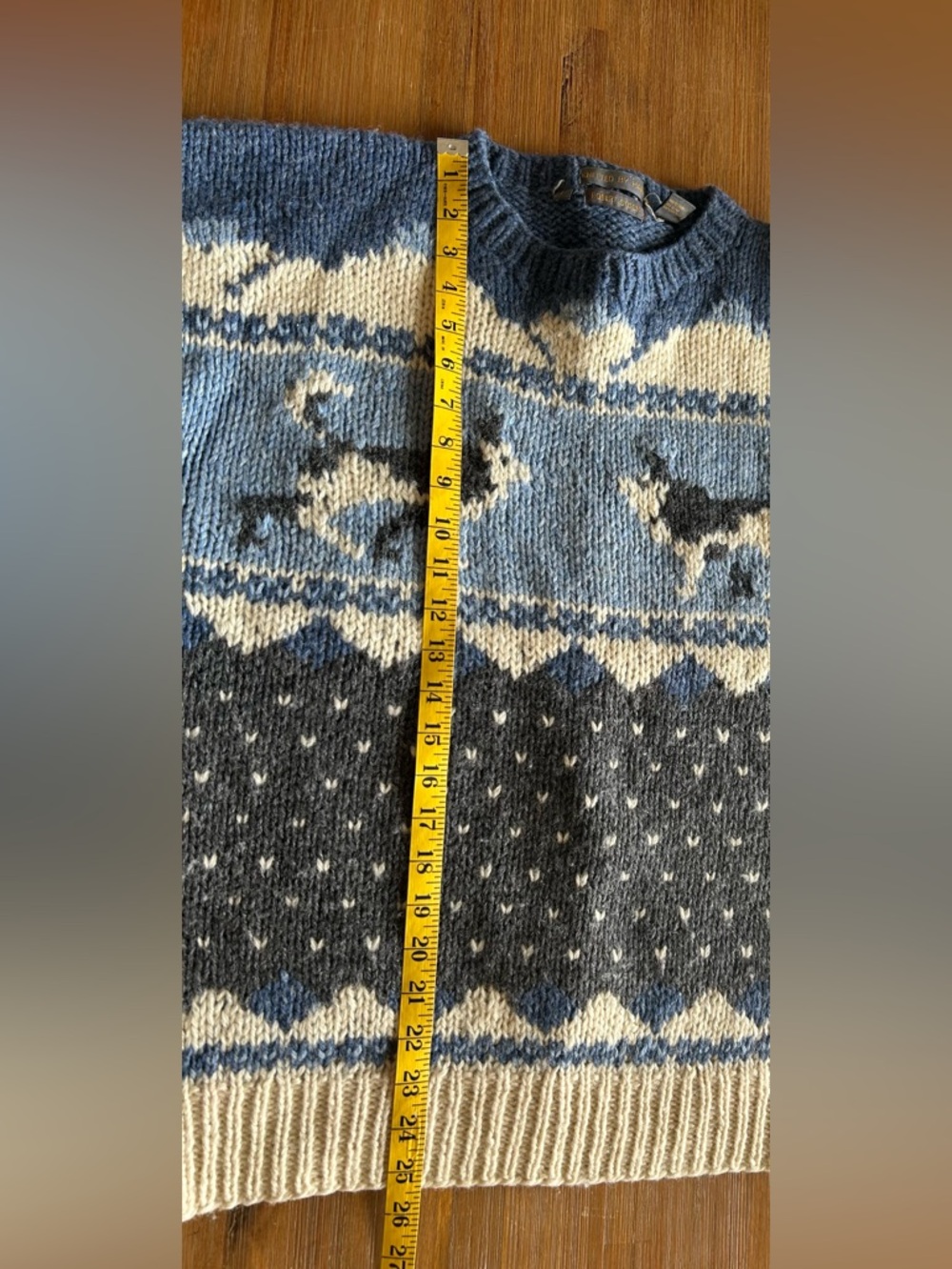 Vintage Robert Stock Hand Knit Wool Husky Wolf Winter Sweater - Picture 6 of 8